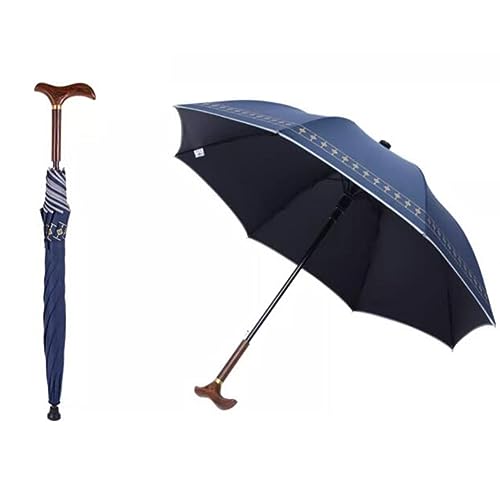 HEFJIAYCIQ Multifunktionaler Spazierstock-Regenschirm, Rutschfester, Leichter, Gerader Holzstab Mit Langem Griff, Windfester City-Safewalking Stock Regenschirm,Blau,83cm/32.6inch von HEFJIAYCIQ