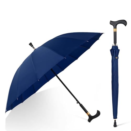 HEFJIAYCIQ Multifunktions-Gehstock-Regenschirm, Leichter Verschleißfester Aluminium-Stab, Rutschfester Klettertourismus Langer Handgriff Krücke Regenschirm,Blau,86cm/33inch von HEFJIAYCIQ
