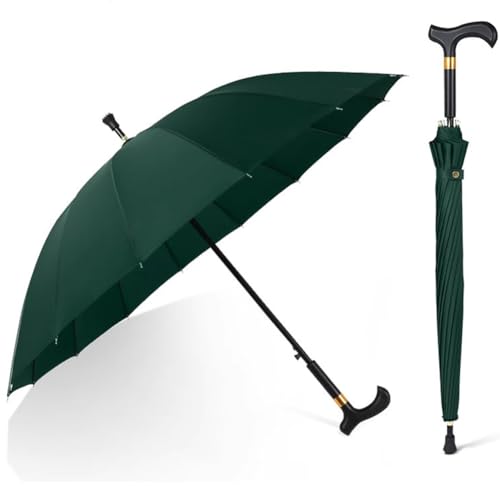 HEFJIAYCIQ Multifunktions-Gehstock-Regenschirm, Leichter Verschleißfester Aluminium-Stab, Rutschfester Klettertourismus Langer Handgriff Krücke Regenschirm,Grün,86cm/33inch von HEFJIAYCIQ