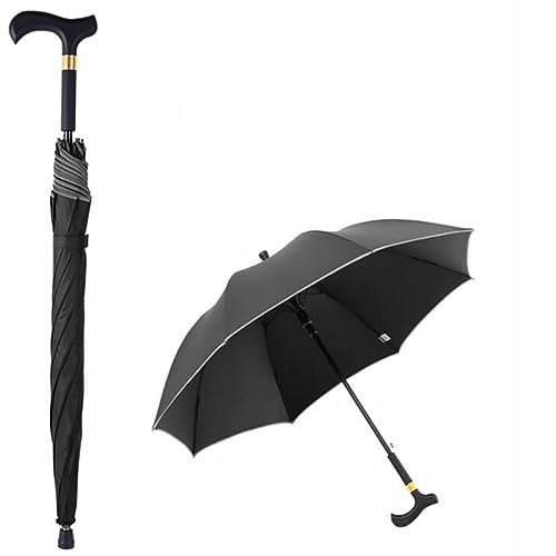 HEFJIAYCIQ Outdoor Spazierstock Regenschirm, Rutschfester, Stadttauglicher, Winddichter Stock-Regenschirm, Tourismus Multifunktions-Krücke Regenschirm Männer Frauen,A,83cm/32.6inch von HEFJIAYCIQ