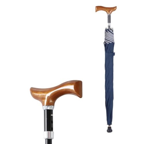 HEFJIAYCIQ Rutschfester Spazierstock Regenschirm, Höhenverstellbarer, Leichter, Winddichter Regenschirmstock, Stadtsicherer Multifunktionsstock Sonnenschirme,Blau,76~80cm/30~31inch von HEFJIAYCIQ