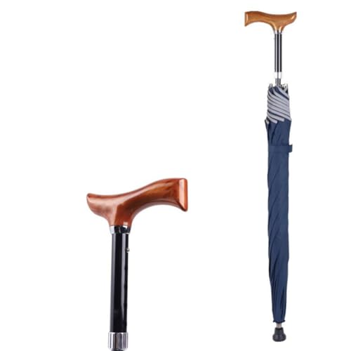 HEFJIAYCIQ Rutschfester Spazierstock Regenschirm, Höhenverstellbarer, Leichter, Winddichter Regenschirmstock, Stadtsicherer Multifunktionsstock Sonnenschirme,Blau,83~91cm/32~36inch von HEFJIAYCIQ