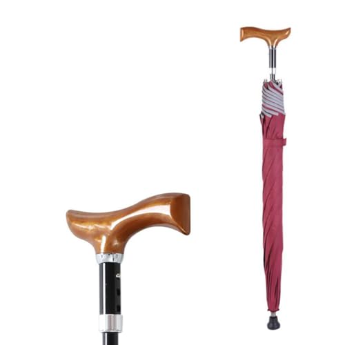 HEFJIAYCIQ Rutschfester Spazierstock Regenschirm, Höhenverstellbarer, Leichter, Winddichter Regenschirmstock, Stadtsicherer Multifunktionsstock Sonnenschirme,Rot,76~80cm/30~31inch von HEFJIAYCIQ