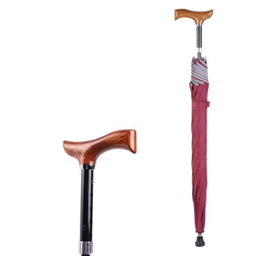 HEFJIAYCIQ Rutschfester Spazierstock Regenschirm, Höhenverstellbarer, Leichter, Winddichter Regenschirmstock, Stadtsicherer Multifunktionsstock Sonnenschirme,Rot,83~91cm/32~36inch von HEFJIAYCIQ