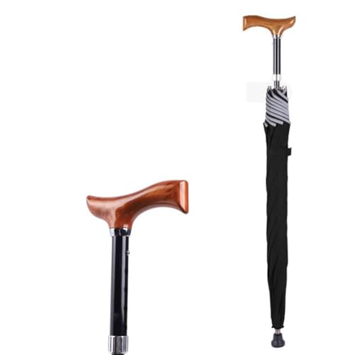 HEFJIAYCIQ Rutschfester Spazierstock Regenschirm, Höhenverstellbarer, Leichter, Winddichter Regenschirmstock, Stadtsicherer Multifunktionsstock Sonnenschirme,Schwarz,83~91cm/32~36inch von HEFJIAYCIQ
