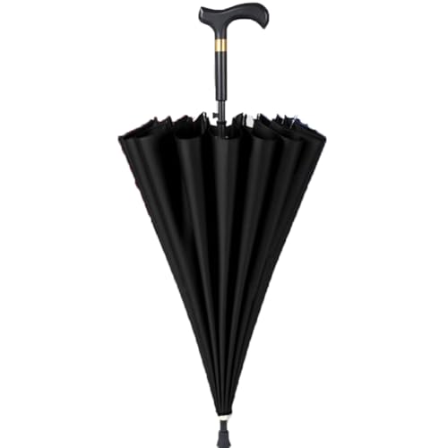 HEFJIAYCIQ Spazierstock-Regenschirm, Stock-Regenschirm Mit Längerer Carbonfaser, Für Wanderungen Regen Regenschirm Winddicht,Schwarz,86cm/33inch von HEFJIAYCIQ