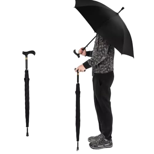 HEFJIAYCIQ Spazierstock-Regenschirm, Stock-Regenschirm Mit Längerer Carbonfaser, Für Wanderungen Regen Regenschirm Winddicht,Schwarz,94cm/37inch von HEFJIAYCIQ