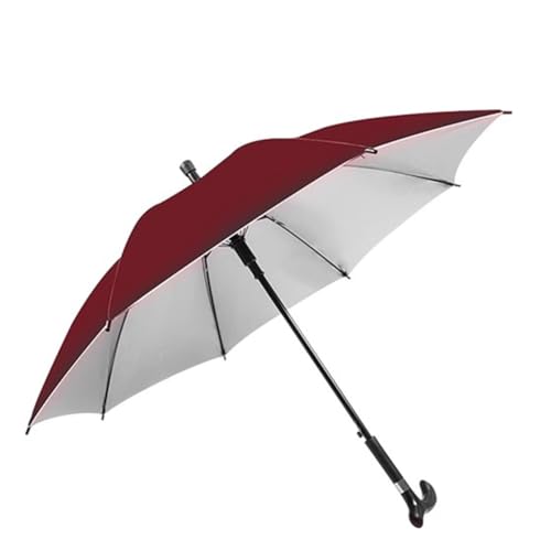 HEFJIAYCIQ Spazierstock-Regenschirm Mit Großem Griff, Sonne Und Regen Doppelnutzung, Automatisch Geöffneter Klassischer Winddichter Regenschirmstock,Rot,82cm/32inch von HEFJIAYCIQ