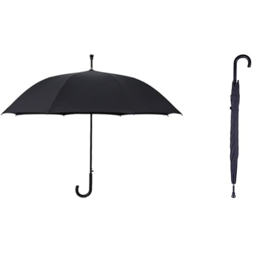 HEFJIAYCIQ Spazierstöcke Regenschirm, Winddichter Leichter Reisestock-Regenschirm, Klassische J-Griff Stock Regenschirme Für Männer Frauen,Schwarz,98cm/38inch von HEFJIAYCIQ