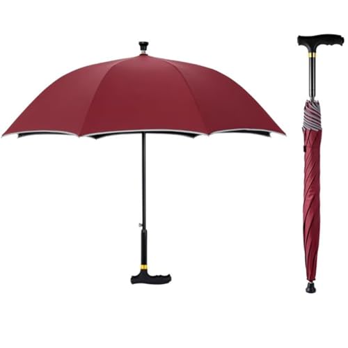 HEFJIAYCIQ Strapazierfähiger Spazierstock-Regenschirm, Leichter, Verschleißfester, Regenfester Stockschirm Mit Doppeltem Verwendungszweck, Gerader Stab Langer Griff Design,Rot,83cm/32.6inch von HEFJIAYCIQ