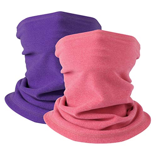 2 Stück Damen Herren Winter Loop Schal Weichem Fleece Halswärmer Winddicht Ski Maske Schlauchschal Warmer für Skifahren Laufen Radfahren… (Rose+Lila) von HEGCOIIE
