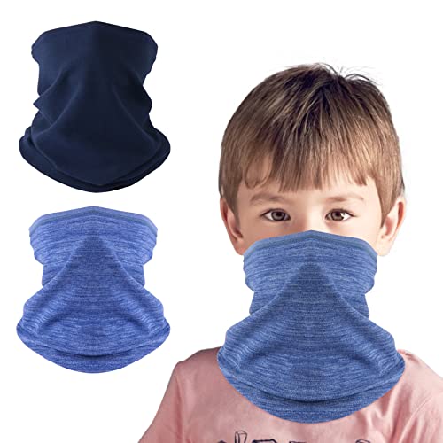 HEGCOIIE 2 Stück Kinder Loop Schal Fleece Schlauchschal Kinder Halswärmer Halstuch Winddicht Ski Maske Warmer für Jungen Mädchen Outdoor Skifahren Radfahren (Marineblau + Blau) von HEGCOIIE