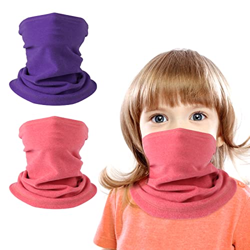 HEGCOIIE 2 Stück Kinder Loop Schal Fleece Schlauchschal Kinder Halswärmer Halstuch Winddicht Ski Maske Warmer für Jungen Mädchen Outdoor Skifahren Radfahren (Rose Rot+Lila) von HEGCOIIE