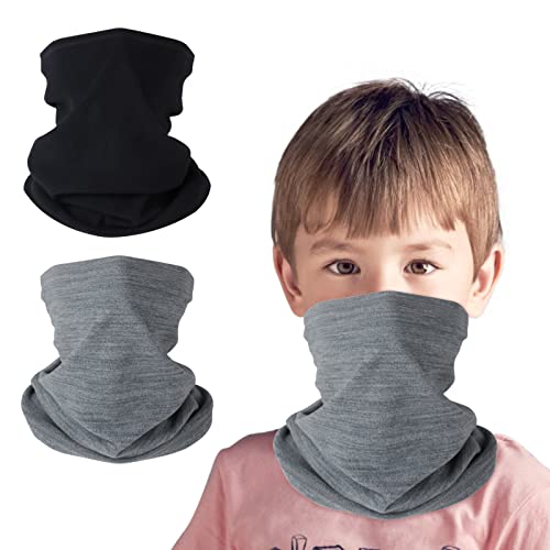 HEGCOIIE 2 Stück Kinder Loop Schal Fleece Schlauchschal Kinder Halswärmer Halstuch Winddicht Ski Maske Warmer für Jungen Mädchen Outdoor Skifahren Radfahren (Schwarz+Grau) von HEGCOIIE