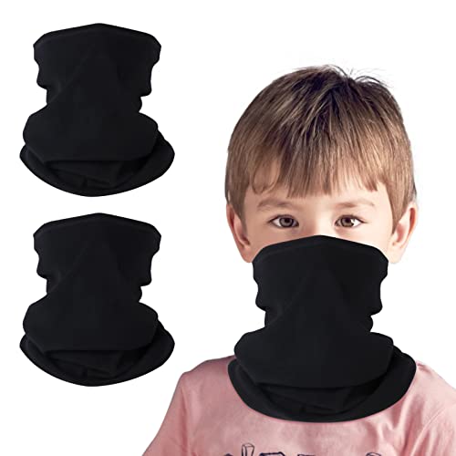 HEGCOIIE 2 Stück Kinder Loop Schal Fleece Schlauchschal Kinder Halswärmer Halstuch Winddicht Ski Maske Warmer für Jungen Mädchen Outdoor Skifahren Radfahren (Schwarz+Schwarz) von HEGCOIIE