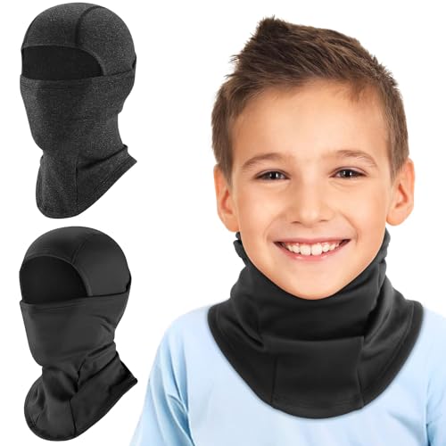 HEGCOIIE 2 Stück Sturmhaube Kinder Winter Winddicht Thermo Balaclava Gesichtsmaske Skimaske Sturmmaske für Jungen Mädchen Outdoor Sports Radfahren, Skifahren, Fahrrad (Schwarz+Dunkelgrau) von HEGCOIIE