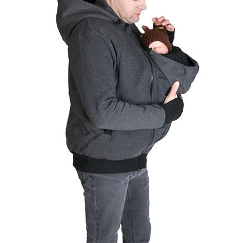 HEGZA 2 in 1 Winter Känguru-Hoodie Langarm-Sweatshirt Freizeitpullover Passend Für, Tragejacke Papa, Känguru Hoodie,Grau,XXL von HEGZA