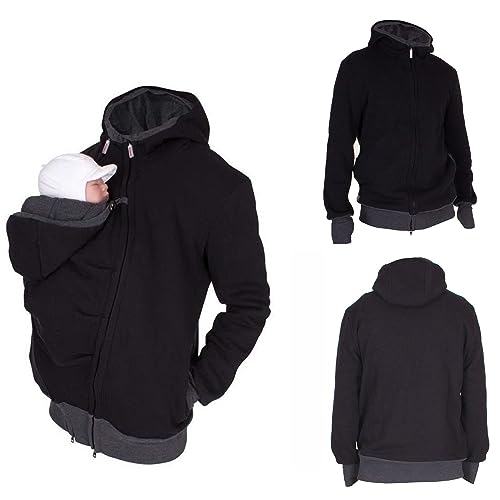 HEGZA 2 in 1 Winter Känguru-Hoodie Langarm-Sweatshirt Freizeitpullover Passend Für, Tragejacke Papa, Känguru Hoodie,Schwarz,XXL HEGZA 2 in 1 Winter Känguru-Hoodie Langarm-Sweatshirt Freizeitpullover Passend Für, Tragejacke Papa, Känguru Hoodie,Schwarz,XXL von HEGZA