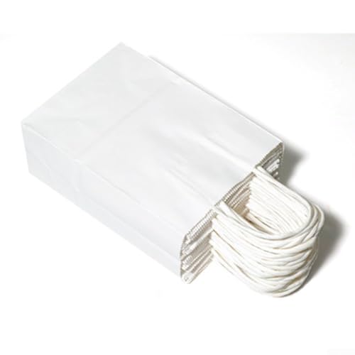 Großpackung mit 50 recycelten Papiertüten zum Basteln und Einkaufen, starke Griffe für einfache Verwendung (weiß, 15 x 8 x 21 cm) von HEIBTENY