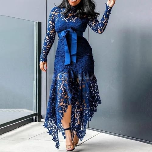 HEIBTENY Abendgesellschaft Abschlussball Damen Maxi Kleider Lange Ärmel (XL Blue) von HEIBTENY