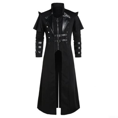 HEIBTENY Herren Steampunk Jacke,Schwarze Gothic Frack,Steampunk Assassin Gehrock,Mittelalter Piratenjacke,Gehrock Herren,Mittelalter Kleidung Herren(M Black) von HEIBTENY