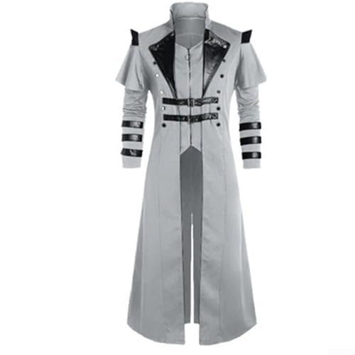 HEIBTENY Herren Steampunk Jacke,Schwarze Gothic Frack,Steampunk Assassin Gehrock,Mittelalter Piratenjacke,Gehrock Herren,Mittelalter Kleidung Herren(XL Gray) von HEIBTENY