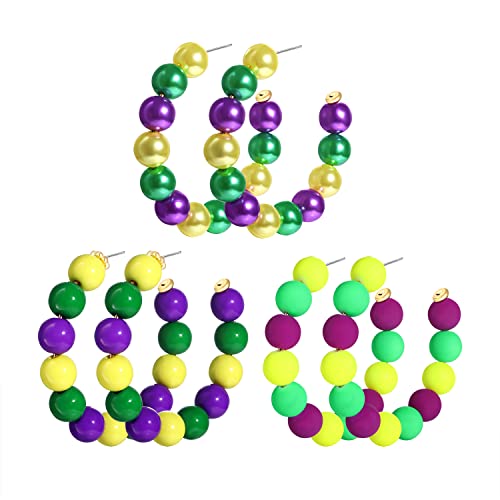3 Paar Perlen Mardi Gras Ohrringe Karneval Perlen Creolen Lila Grün Gelb Ohrringe Perlen Kein Edelstein von HEIDKRUEGER