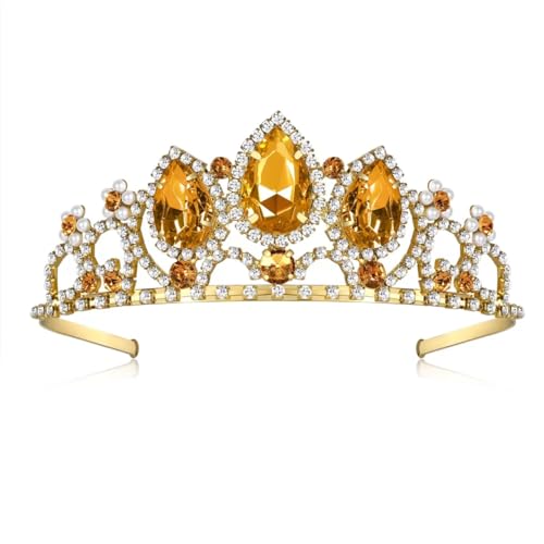 HEIKLN Prinzessin Krone Mädchen Kristall Tiara Sparkle Gold Krone Halloween Cosplay Haarschmuck Mädchen Tiara Hochzeit Tiara für süße Geburtstagsgeschenke, Metall, Strass HEIKLN Prinzessin Krone Mädchen Kristall Tiara Sparkle Gold Krone Halloween Cosplay Haarschmuck Mädchen Tiara Hochzeit Tiara für süße Geburtstagsgeschenke, Metall, Strass von HEIKLN