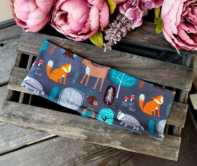 Fuchsstirnband Waldtiere Tiermotiv Stirnband Kinderstirnbänder Haargummi Haare Band Grau Orange Türkis Tiere Fuchs Knotenstirnband Haarreif von HEIMATGFAI