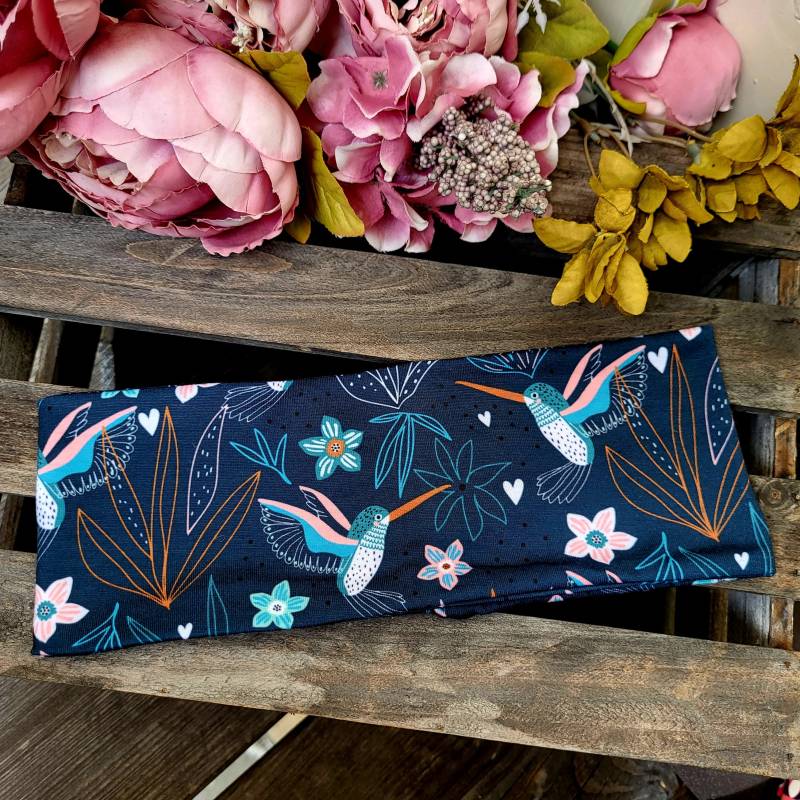 Haarband Tiere Vogel Kolibri Blau Türkis Kinderstirnband Stirnband Kinder Knotenstirnband Haare Himmel Haarreif Outdoorband von HEIMATGFAI