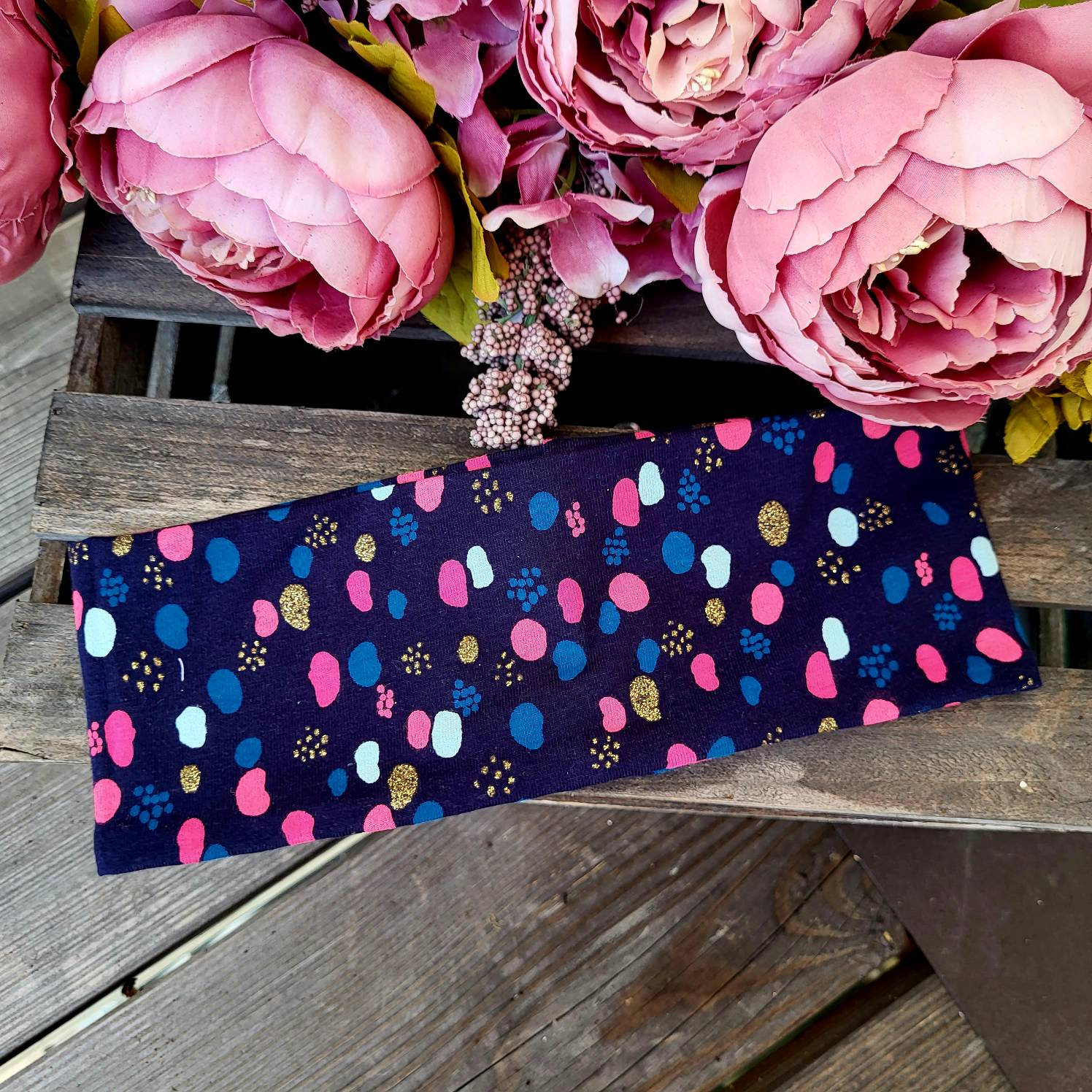 Kinderstirnband Stirnband Blau Pink Glitzer Haarband Knotenstirnband Haarreif Kinder Mädchen Girl Punkte Pünktchen von HEIMATGFAI