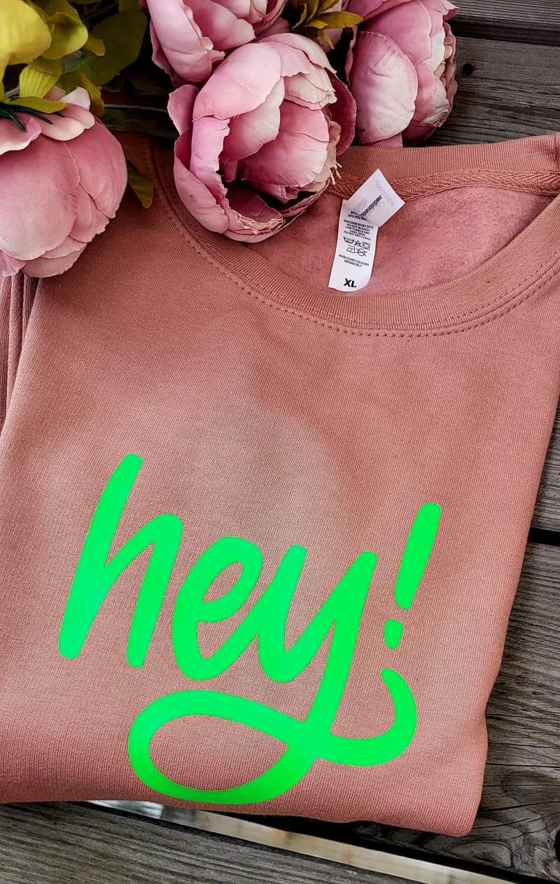 Sweatshirt Damen Erwachsene Hey Plott Rosa Ros'e Neongrün Sweater Hoody Pulli Pullover Geschenk Geschenkidee Outdoor Shirt Größe Xl von HEIMATGFAI