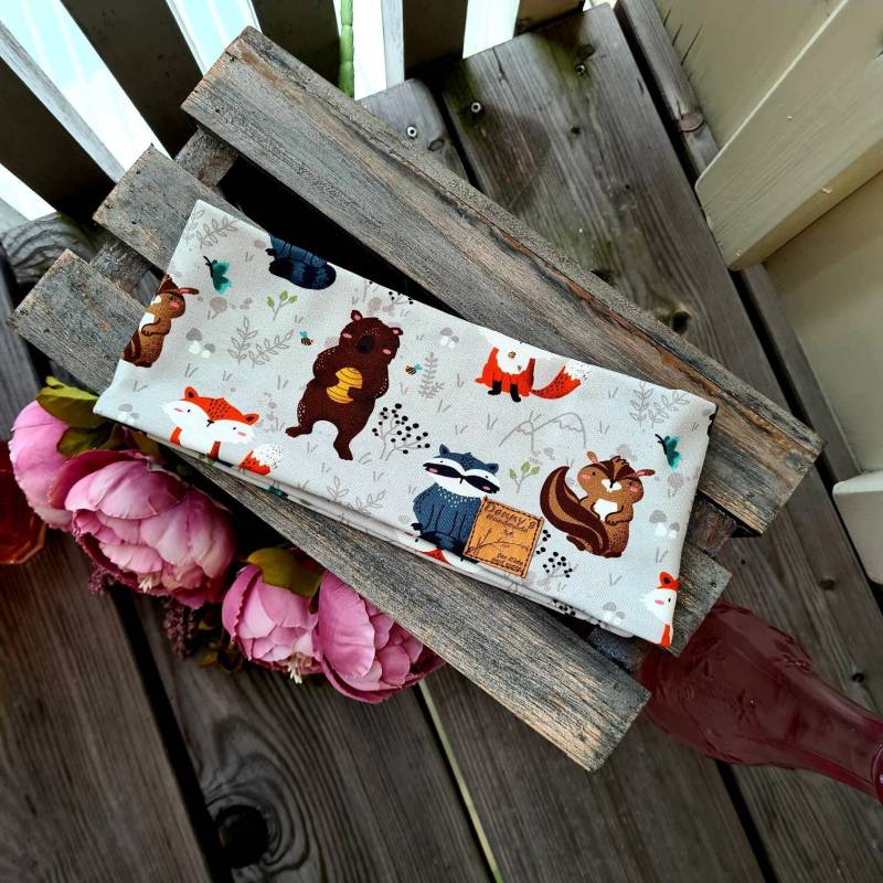 stirnband Kinderstirnband Waldtiere Tiermotiv Kindermütze Wintermütze Haarband Knotenstirnband Turban Hirsch Wald Hirschmotiv von HEIMATGFAI