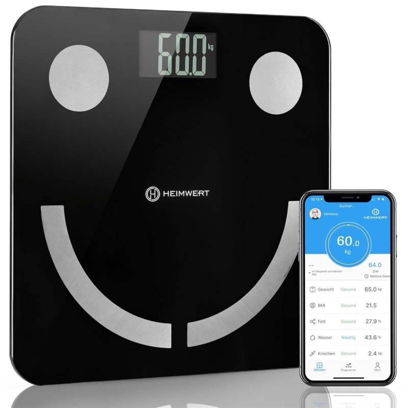 HEIMWERT Körper-Analyse-Waage Körperfettwaage Körperanalysewaage Waage Bluetooth App von HEIMWERT
