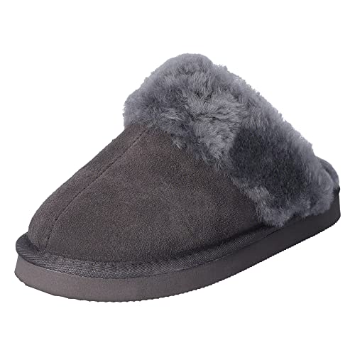 Lammfell Pantoffeln Puschen Slipper Hausschuhe (40, antrazit) von HEITMANN