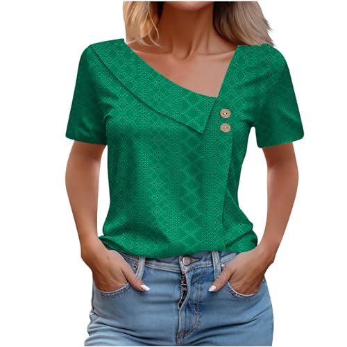 Damen Sommer Tshirt Ausgehöhlte Luftig Oberteile Kurzarm Shirts Sexy V-Ausschnitt Bluse Elegant Longshirt Casual Locker Tops Leicht Tees Trend Blusenshirt Bequeme Weiche Tunika Lässig für Lenggings von HEITUI