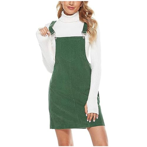 Latzkleid Damen Cord Overall Kleid Knielang Freizeitkleider Trägerkleid Latzrock mit Tasche Elegant Einfarbige Kordkleid Cocktail Mini Dress Teenager Mädchen Winterkleid 2024 Kleider Armeegrün S von HEITUI