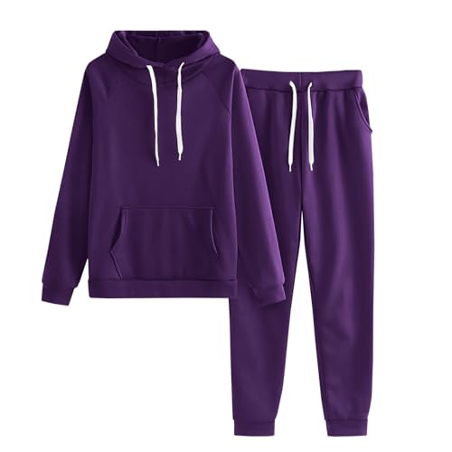 Trainingsanzug Damen Langarm Jogginganzug Tracksuit Zweiteiler Outfit Hoodie Pullover mit Kapuze Frauen Sport Anzug Set Klassischer Kapuzenanzug Hausanzug Elegant für hochzeit Violett XXL von HEITUI