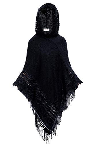 Damen Kapuze Cape Poncho Quaste Schal Wickel Retro Style von HEIZZI