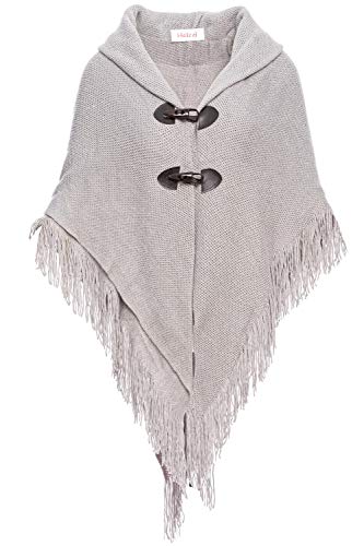 HEIZZI Damen Strickquaste Poncho Cape Schal Horn Knopf Strickjacke Mantel von HEIZZI