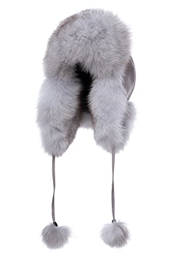 HEIZZI Echte Fuchspelz Bombermütze Damen Wetter Waschbär Pelz Ohrenklappe Warme Trapper Mütze Nylon Shell mit Pelz Pom von HEIZZI