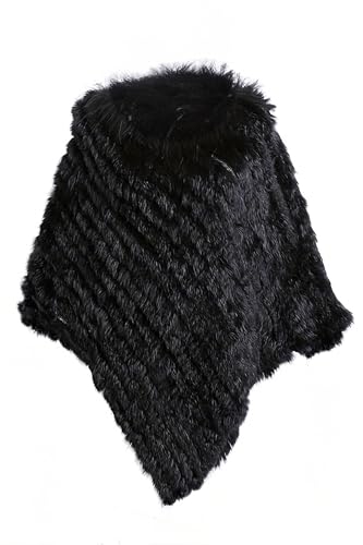 HEIZZI Natürliche Kaninchenfell Poncho Gestrickt Pullover von HEIZZI