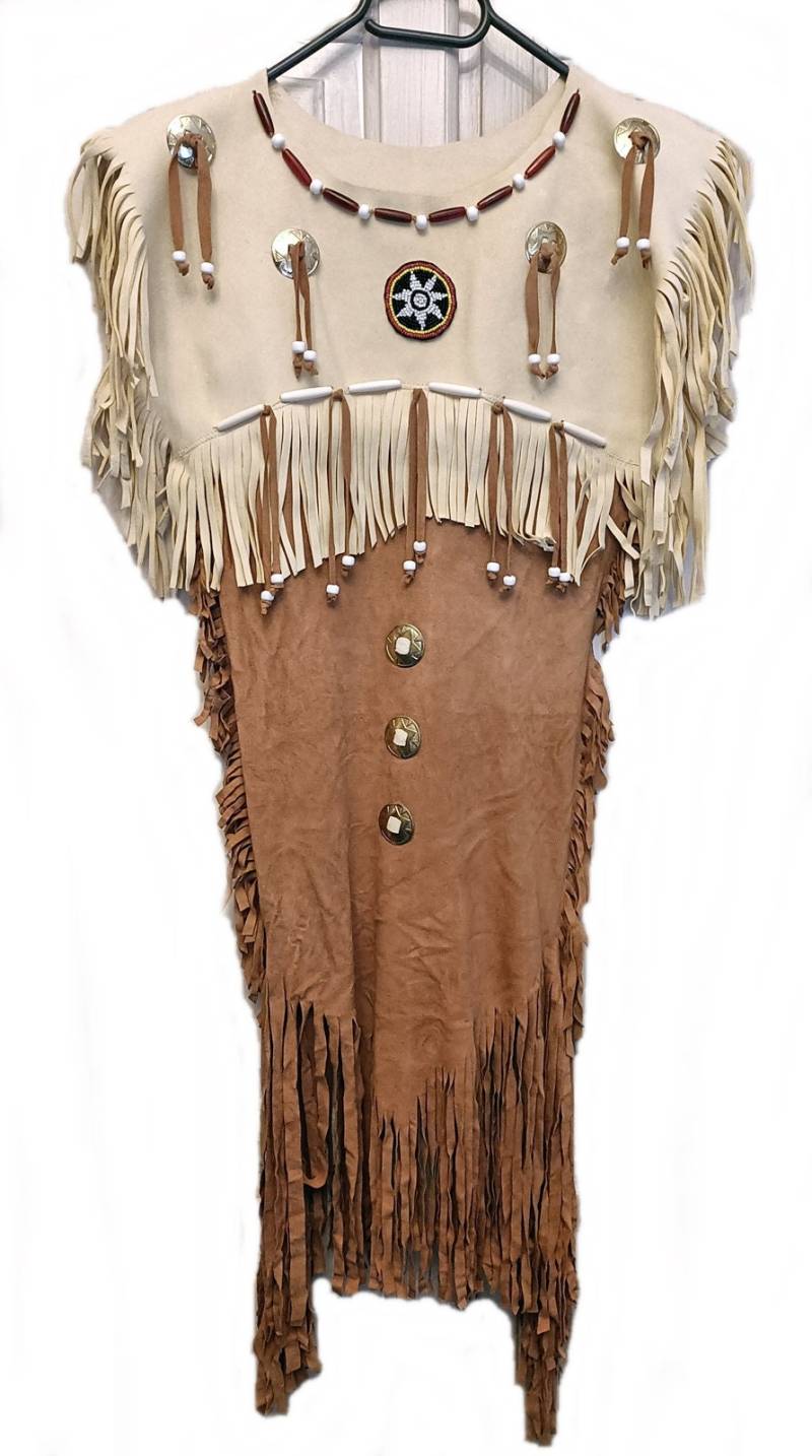 Unikat Kinder Lederkleid Hirsch-/Ziegenleder Mit Knochenröhrchen, Perlen, Rosette Und Conchos Neu von HEJOKA