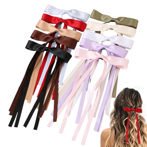 Haarbögen für Frauen, 10pcs Quaste -Band -Haarclip mit langen Schwanz, französische Bogenhaarklammern, feste Haarbänder für Frauen Elastik Krawatten von HEKARBAMILL