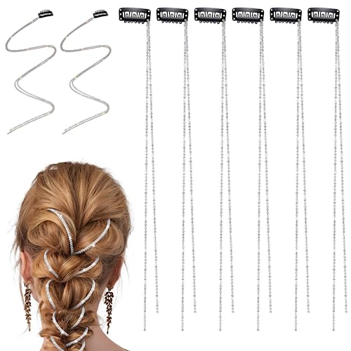 Haarkette für Zöpfe 8pcs 17,72 Zoll Silber Quaste Quasten Clip in Haarketten in Haare Flechten für Frauen Mädchen Barrettes von HEKARBAMILL