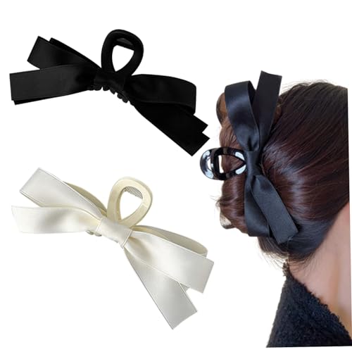 Haarklaue 2pcs große Bogen Haarkrallen Klauen für Frauen 6,5 Zoll Nicht -Schlupf -Knoten -Bogen Haarklaue Elegante Haarzubehör Geschenke Weiß ＆ Schwarz von HEKARBAMILL