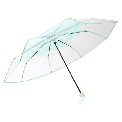 Klarer Regenschirm Girls Cherry Blossom Regenschirm Dreifache transparentes Klappschirm mit winddichtem kompakt aufzusehen durch Dachgrün von HEKARBAMILL