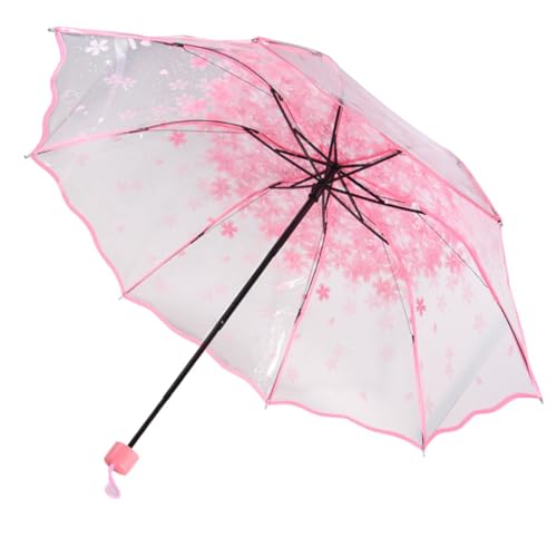 Klarer Regenschirm Girls Cherry Blossom Regenschirm Dreifalt transparent faltende Regenschirm Windproof kompakt aufzusehen durch den Regenschirm Typ 1 von HEKARBAMILL