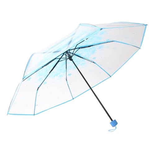 Klarer Regenschirm Girls Cherry Blossom Regenschirm Dreifalt transparent faltende Regenschirm mit winddichtem kompaktem Dachblau von HEKARBAMILL