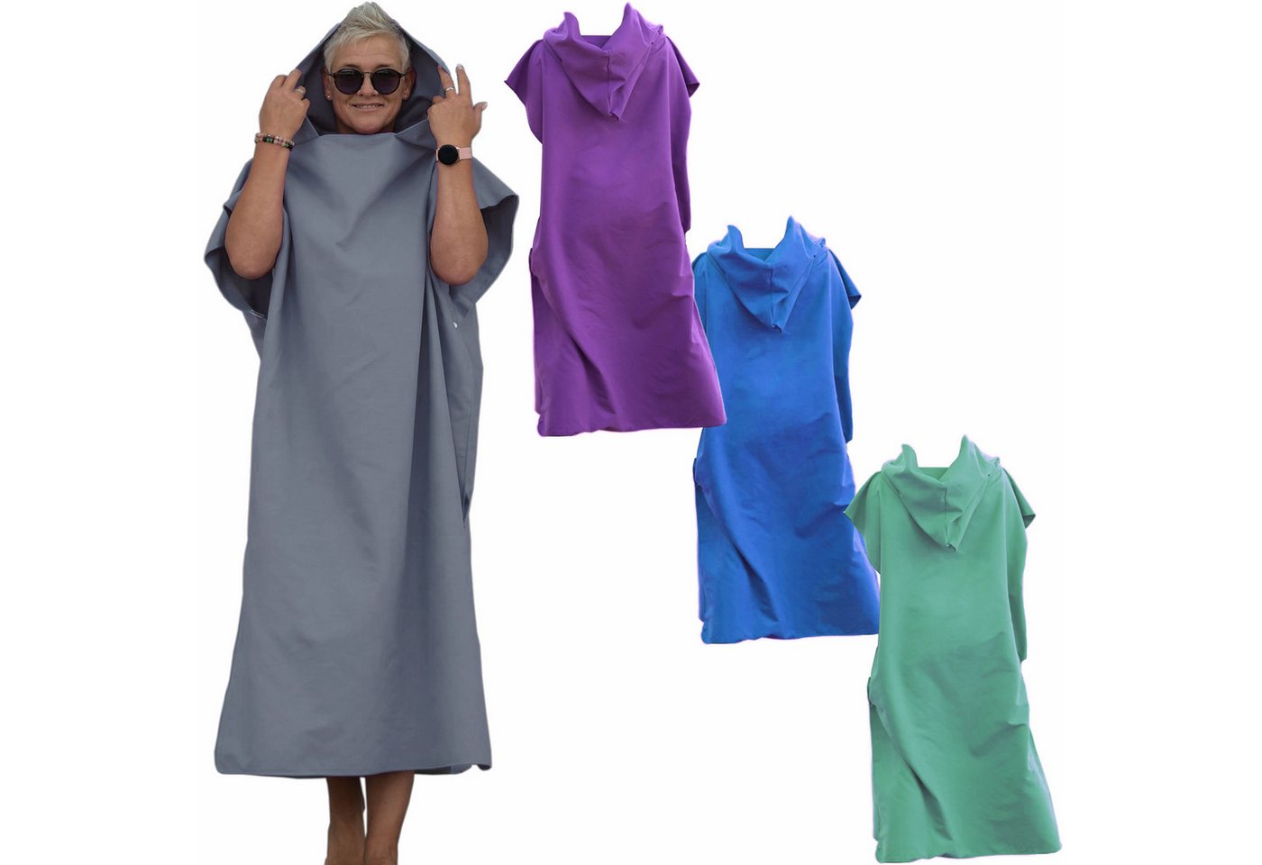 HEKERS Badeponcho Surfponcho aus Mikrofaser Badeponcho Umziehhilfe Strand Umkleidehilfe, Kapuze, Druckknöpfe, Mit Kapuze HEKERS Badeponcho Surfponcho aus Mikrofaser Badeponcho Umziehhilfe Strand Umkleidehilfe, Kapuze, Druckknöpfe, Mit Kapuze von HEKERS